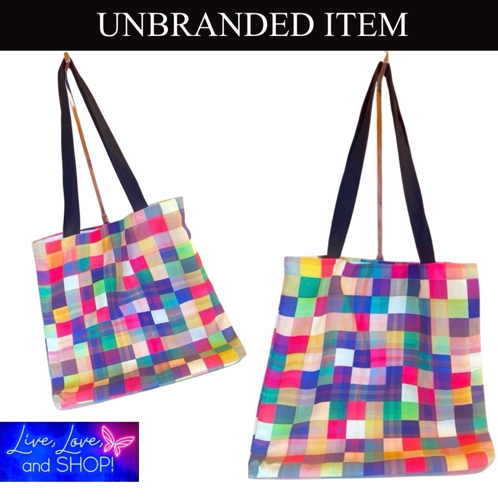Rainbow Quilted Pattern Tote, EUC